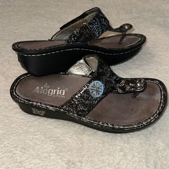 Alegria Shoes - Alegria Carina 223 Black Silver Sandals Rocker Bottom Size 35 Adjustable Strap
